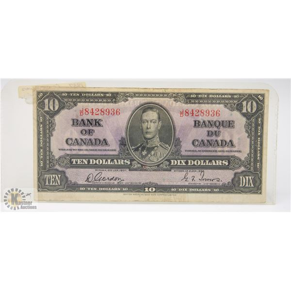 1937 CANADIAN TEN DOLLAR BANKNOTE