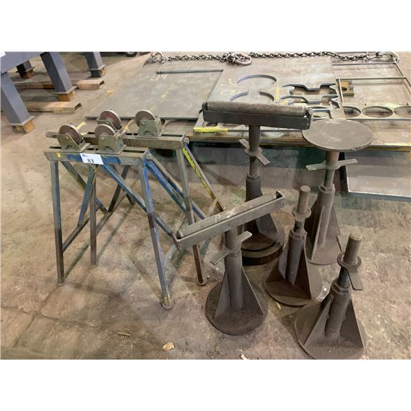 3 INDUSTRIAL HEAVY DUTY SCREW STANDS, 2 ROLLER SCREW STANDS, & 2 METAL ...