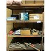 Image 2 : 4 TIER METAL / WOOD SHELVING UNIT WITH ASSORTED HOLE SAWS, HEAVY TOOLS & PARTS TOOLS