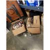 Image 1 : 3 BOXES OF GLASS VASES AND BOX OF BLACK CHAIR SASHES