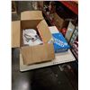 Image 1 : BOX OF VINTAGE KITCHEN ITEMS AND STOOL