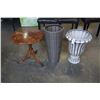 Image 1 : POTTERY PLANTER, DECORATIVE WICKER VASE AND WOOD PARLOUR TABLE