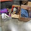 Image 1 : BOX OF VINTAGE LADIES DENIM WARE WITH 2 BOXES OF HANDBAGS AND SMALL CARRYON LUGGUAGE