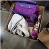 Image 2 : BOX OF VINTAGE LADIES DENIM WARE WITH 2 BOXES OF HANDBAGS AND SMALL CARRYON LUGGUAGE