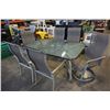 Image 1 : GLASS TOP PATIO TABLE W/ 6 METAL FRAME MESH PATIO CHAIRS - 2 SWIVEL
