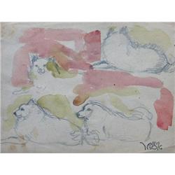 J. EISENSCHER Watercolor Israeli Cubism