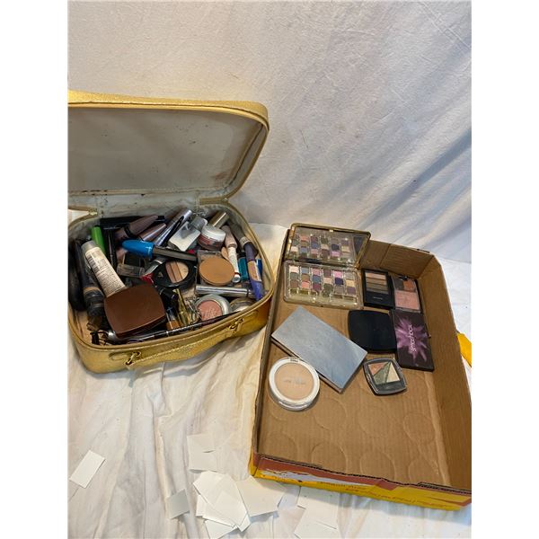 Assorted makeup and bag