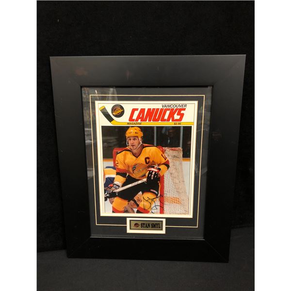 STAN SMYL SIGNED AND FRAMED VINTAGE CANUCKS MAGAZINE