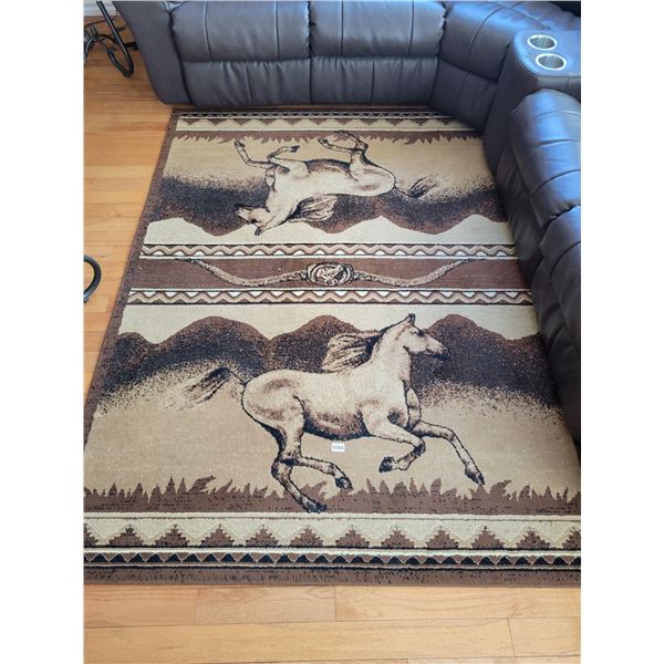 Lodge Themed Brown Running Horse Area Rug 5' x 8'