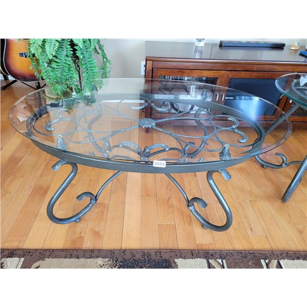 3pc Metal Base, Glass Top Coffee Table & End Tables (Coffee Table 47.5" x 31" x 18.5")