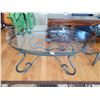 Image 1 : 3pc Metal Base, Glass Top Coffee Table & End Tables (Coffee Table 47.5" x 31" x 18.5")