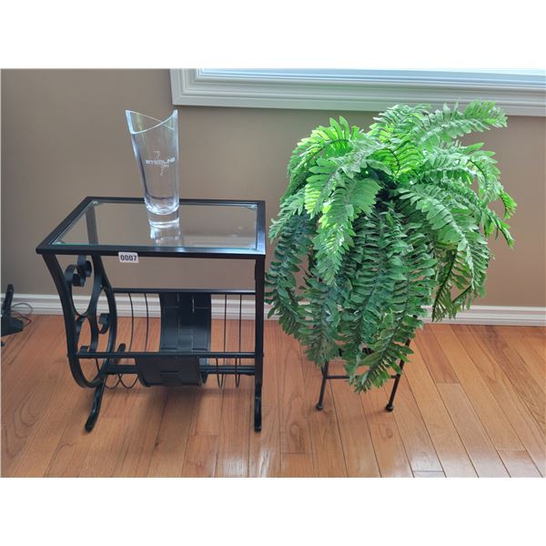 Glass Top Side Table with Magazine Rack 18.5"w x 11.5"d x 21.5"h - Silk Boston Fern - Sterling Vase