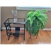 Image 1 : Glass Top Side Table with Magazine Rack 18.5"w x 11.5"d x 21.5"h - Silk Boston Fern - Sterling Vase