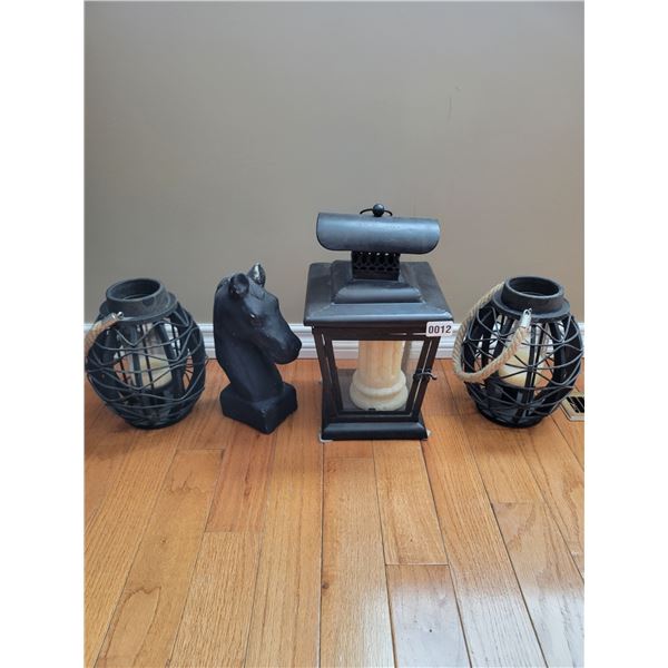 Decorative Lanterns x3 & Ornate Horse Head