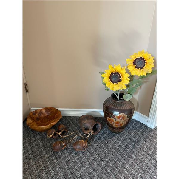 Vase with Faux Flowers - Clay Pot Wall Hanging - Fruit Bowl