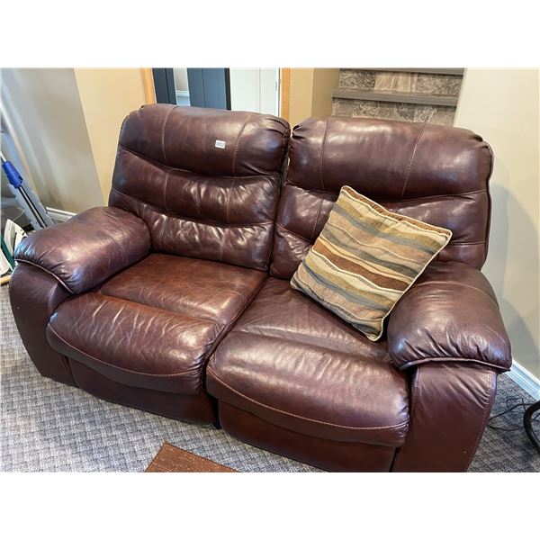 Faux Leather Loveseat Recliner (Brown) with Accent Pillows (some minor damage)