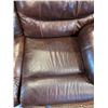 Image 4 : Faux Leather Loveseat Recliner (Brown) with Accent Pillows (some minor damage)