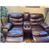 Image 2 : Faux Leather Loveseat Recliner (Brown) with Center Console (some minor damage)