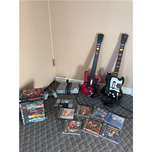 First Generation Playstation with One Controller - 8 Memory Cards - Two Guitars - 7 First Gen Games