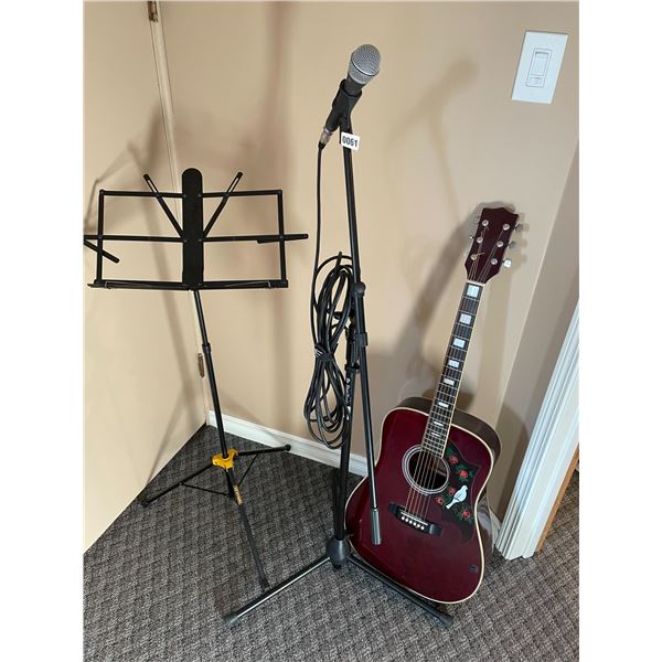 Acoustic Guitar With Samson Microphone & Stand with Hercules Sheet Music Stand
