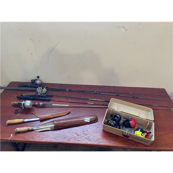 Tackle Boxes - Fishing Rods x5 - Scaling Knives x2 - Reels - Fishing Line - Weights - Hooks