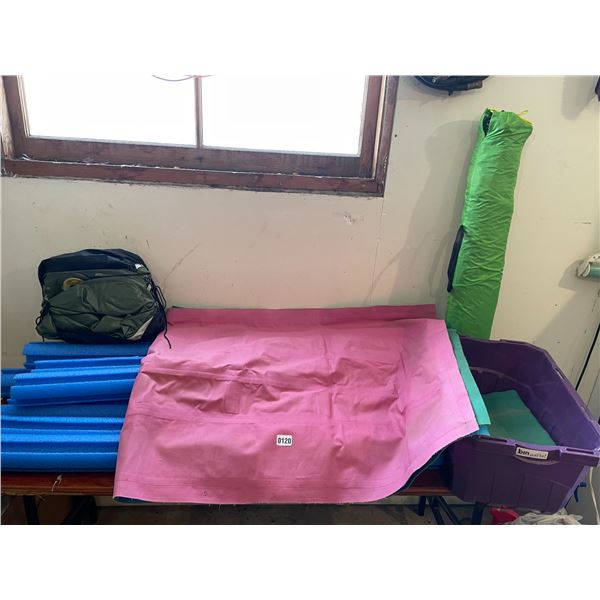 Blue Pool Noodles x11 - Blow Up Beach Mattresses x4 - 2 Man Tent