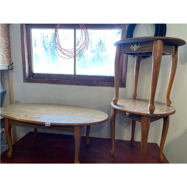 Vintage Wood Coffee Table 42"L x 20.5"D x 16"H & End Tables 21" in Diameter x 20.5"H