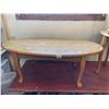 Image 2 : Vintage Wood Coffee Table 42"L x 20.5"D x 16"H & End Tables 21" in Diameter x 20.5"H
