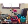 Image 1 : Roll-up Garden Fence - Sprinklers - Watering Cans x2 - Gardening Tools - Potted Artificial Flower
