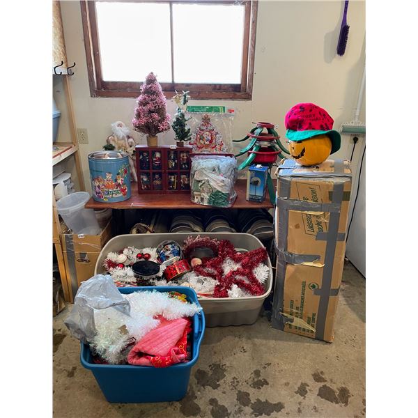 Large Assortment of Christmas Decorations - Artificial Xmas Tree - Ornaments Wreaths - Candy Canes