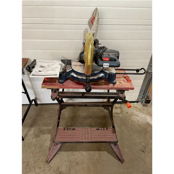 Ryobi 10" Compound Miter Saw Attached to Work Bench - Model TS1351
