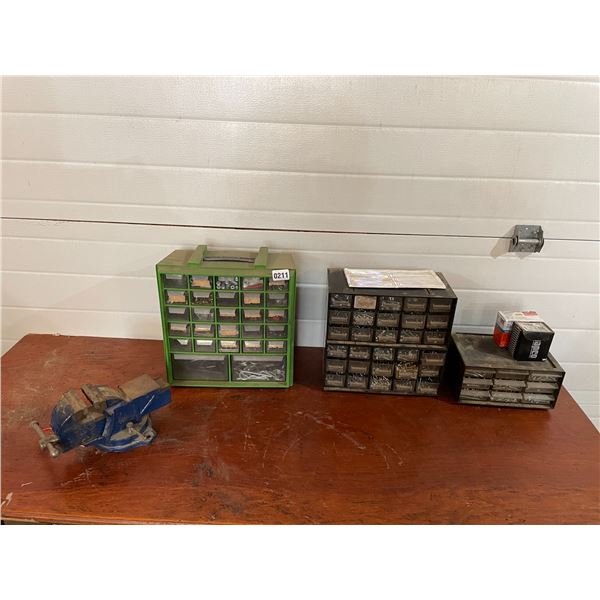 3" Bench Vice with Assorted Hardware & Organizers x3