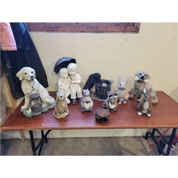 Lawn Ornaments - Raccoon, Dogs, Rabbits, Kids on a Bench