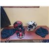 Image 1 : HJC Helmets x2 with Bags - One Set of Goggles (Red Helmet LG - White Helmet MED)