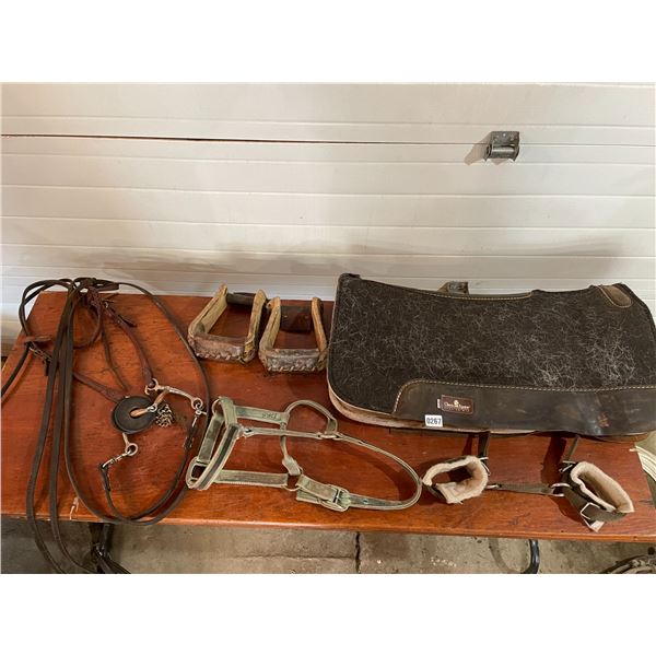 Classic Equine Saddle Pad - Rawhide Stirrups - Halter - Hobbles - Bridle with Reins