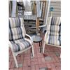 Image 2 : Lawn Chairs x6 - 4 Have Cushions, 2 Don't with 2 Glass Top Side Tables