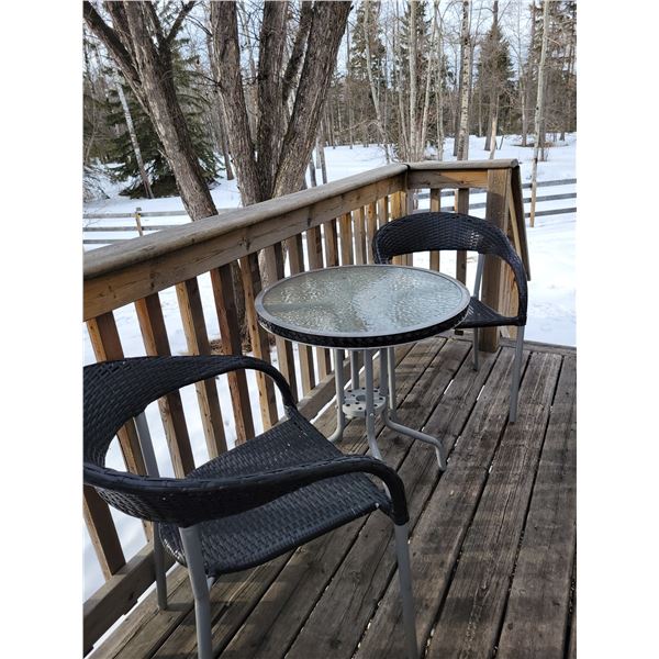 Wicker Bistro Set with Glass Top Table
