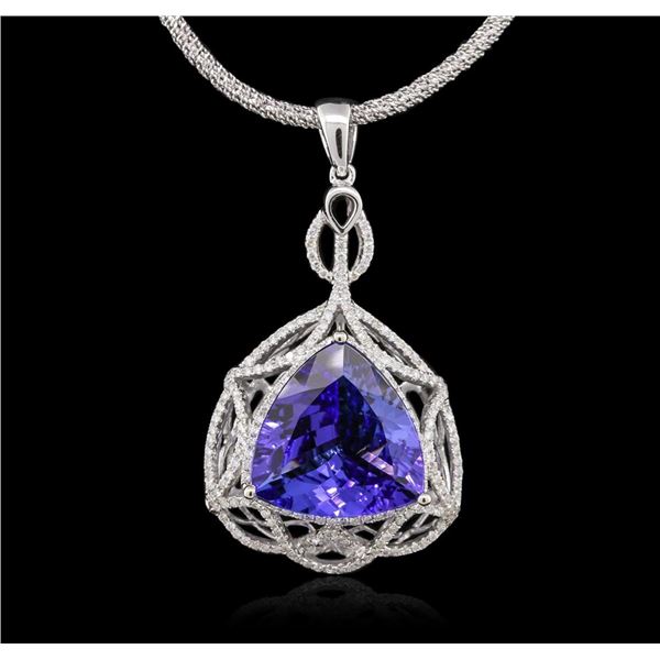 14KT White Gold 11.31 ctw GIA Certified Tanzanite and Diamond Pendant With Chain