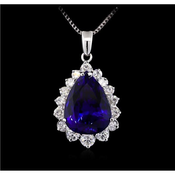 14KT White Gold GIA Certified 23.12 ctw Tanzanite and Diamond Pendant With Chain