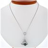 Image 1 : Vintage 14k White Gold 6.64mm Dangling Black Pearl Diamond Bell Pendant Necklace