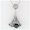 Image 2 : Vintage 14k White Gold 6.64mm Dangling Black Pearl Diamond Bell Pendant Necklace