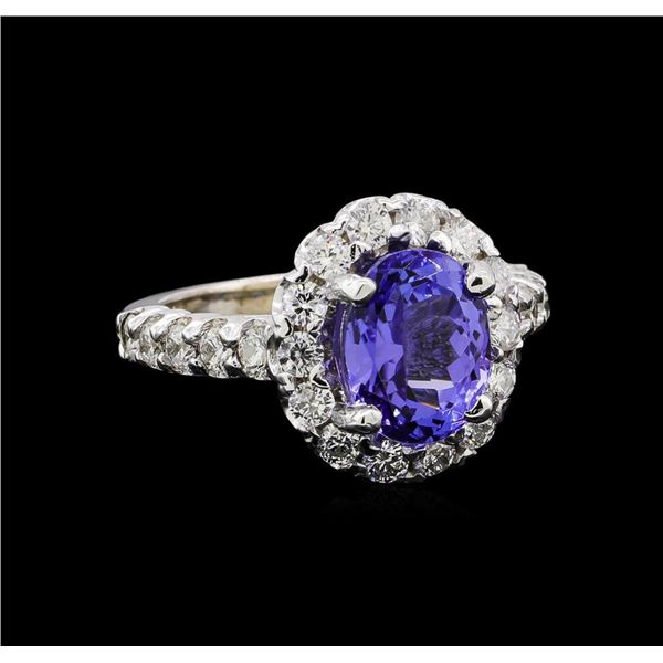 3.48 ctw Tanzanite and Diamond Ring - 14KT White Gold