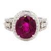 Image 2 : 7.49 ctw Oval Mixed Rubellite And Round Brilliant Cut Diamond Ring - 18KT White