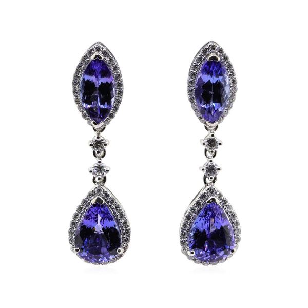 8.51 ctw Tanzanite and Diamond Earrings - Platinum