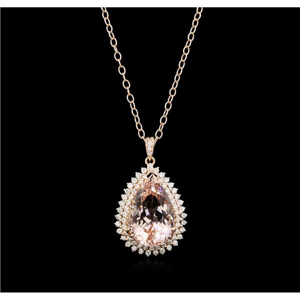 24.32 ctw Morganite and Diamond Pendant With Chain - 14KT Rose Gold