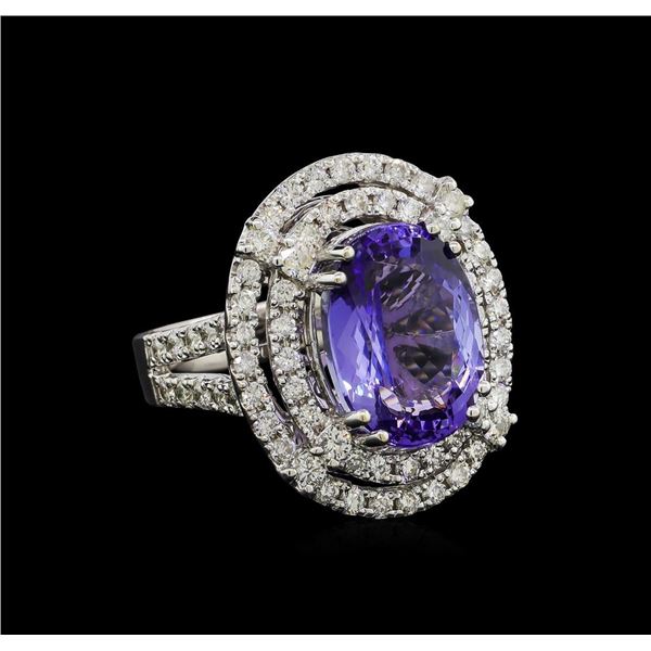 9.81 ctw Tanzanite and Diamond Ring - 14KT White Gold