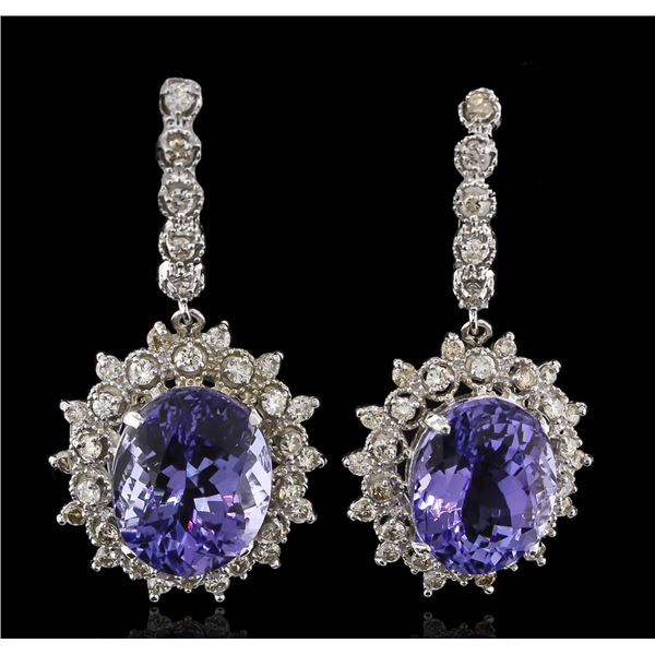 14.78 ctw Tanzanite and Diamond Earrings - 14KT White Gold