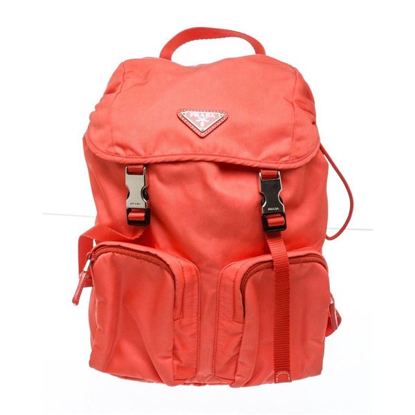 Prada Coral Nylon Buckle Backpack