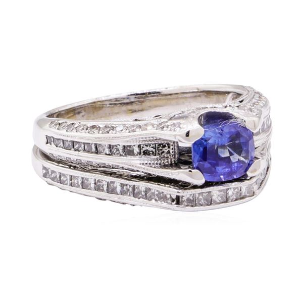 2.59 ctw Sapphire Stone And Diamond Ring And Attached Band - 18KT White Gold