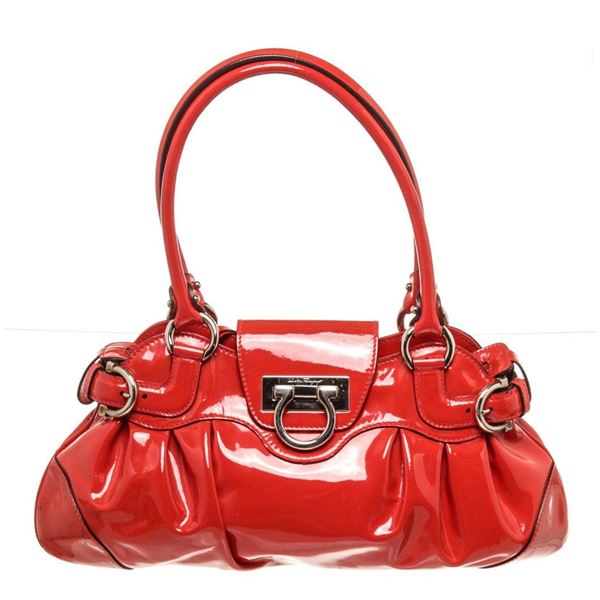 Salvatore Ferragamo Red Patent Leather Marisa Satchel Bag